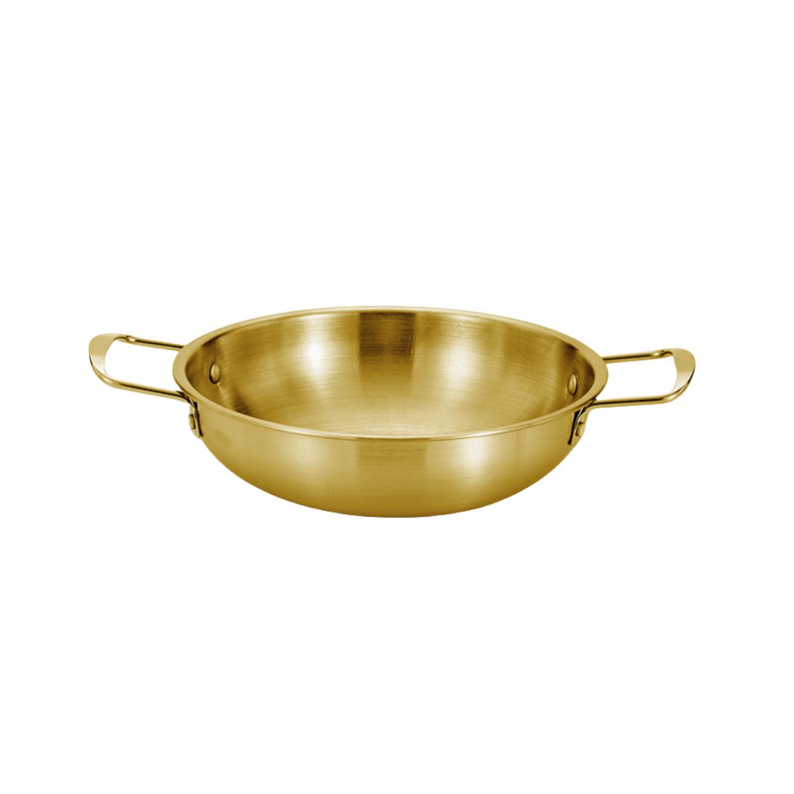 Золотистая двухсторонняя кастрюля из нержавеющей стали для корейской кухни, морепродуктов и рамена. 16cm