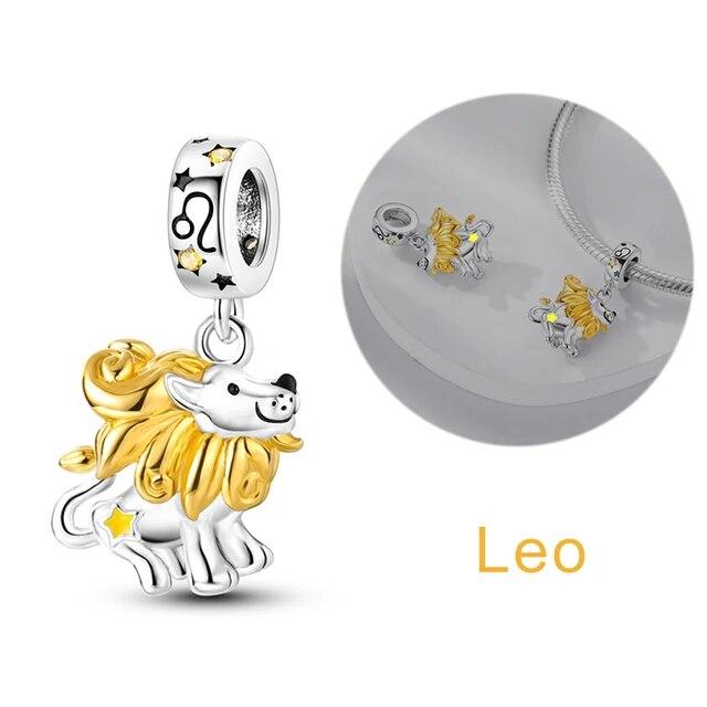 12 Zodiac Signs Constellation Charms Pendant Fit OriginalNew Bracelet Women 925 Silver Fine Jewelry Birthday Gifts