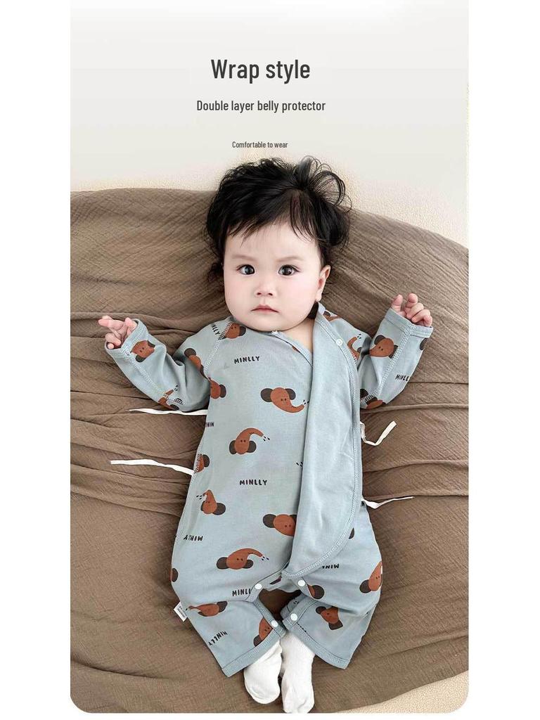 Pure Cotton Long Sleeve Baby Romper with Double Layer Belly Protection - Spring/Autumn Butterfly Harem Suit for Newborns
