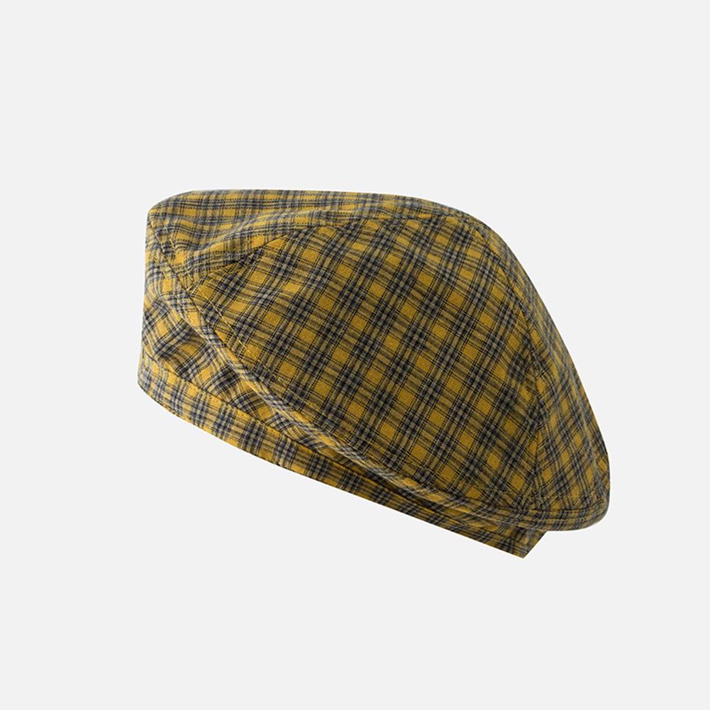 Women Retro Style Thin All Match Plaid Printing Beret Painter Cap