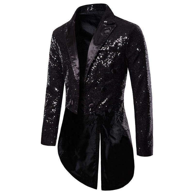 Men's Sequined Solid Color Casual Tuxedo Suit for Banquets, Nightclubs, and Performances.