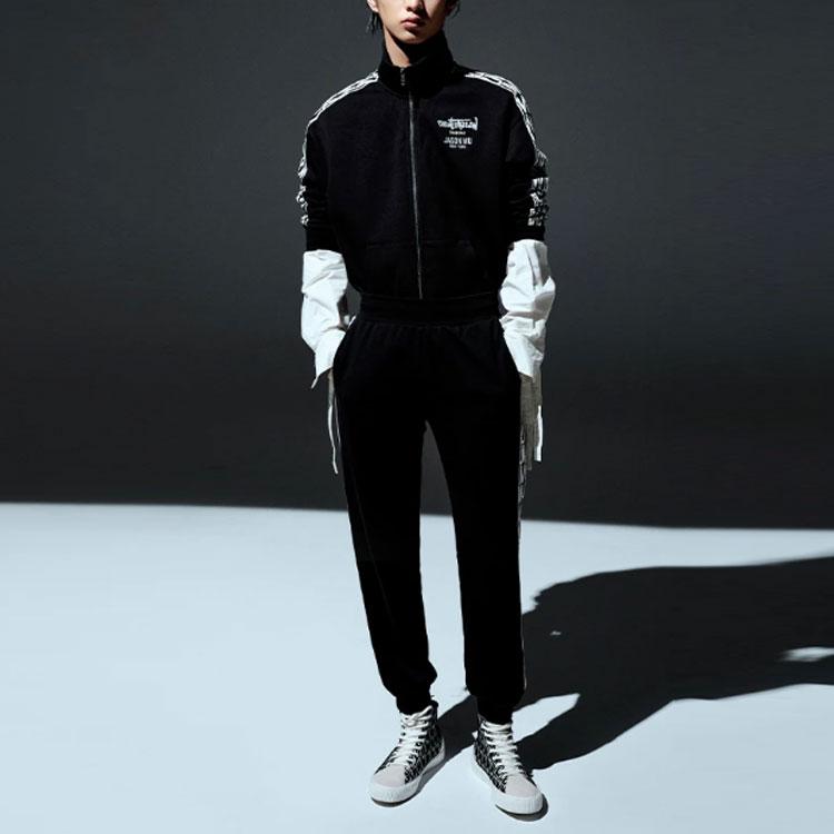 Li Ning X Jason Wu Collaboration Fashion Series Side Print Long Jogger Knit Sports Pants Unisex Pants Black AKLRG09-1