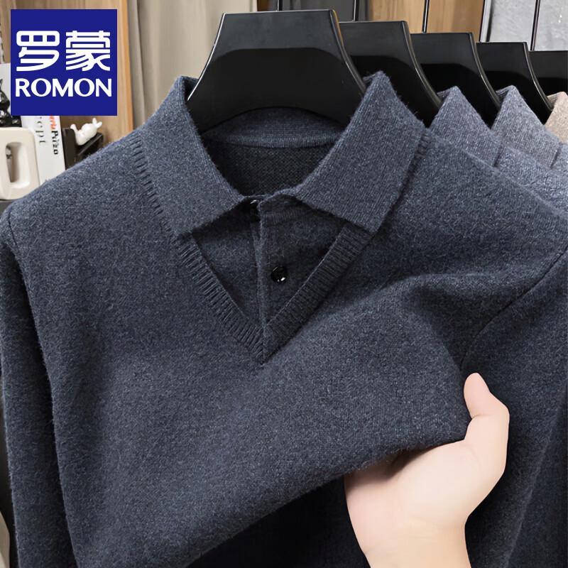 Romon Men's Thickened Business Casual Fake Two-Piece Knitted Sweater