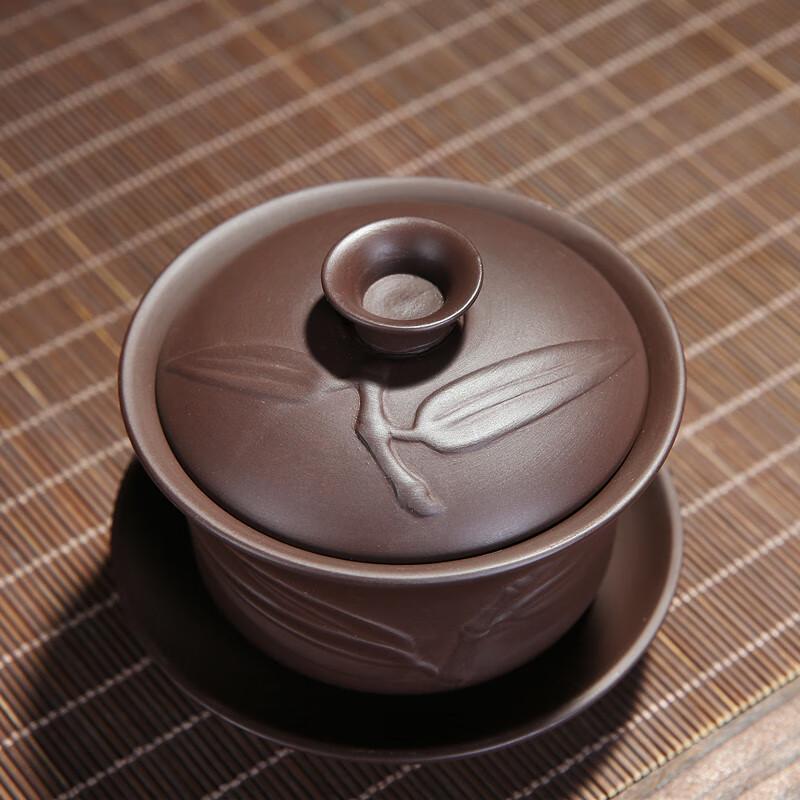 Yixing Zisha Bamboo Leaf Gaiwan Tea Bowl - Set of 2