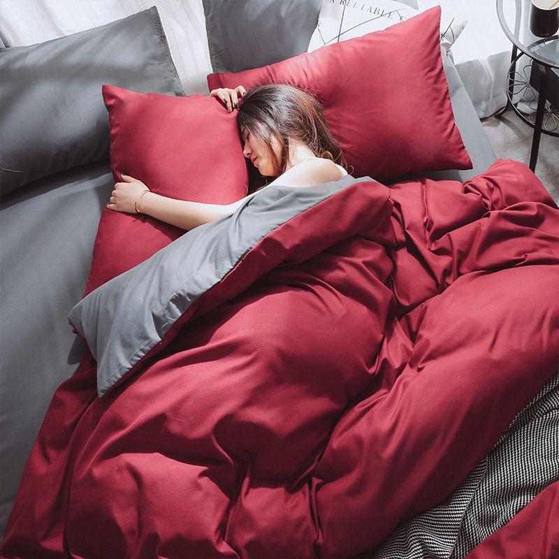Korean Solid Purple Bedding Set Soft Flat Sheet Duvet Cover Pillowcase Polyester Bed Linen Twin Queen Full Size Quilt Cover Set