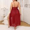 European & American Women's Sexy Lace Robe: Elegant Solid Color Spaghetti Strap Nightgown