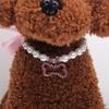 Dog Cat Pearls Necklace Collar with Rhinestones Bone Charm Pendant Pet Puppy Jewelry Accessory (Pink, Small)