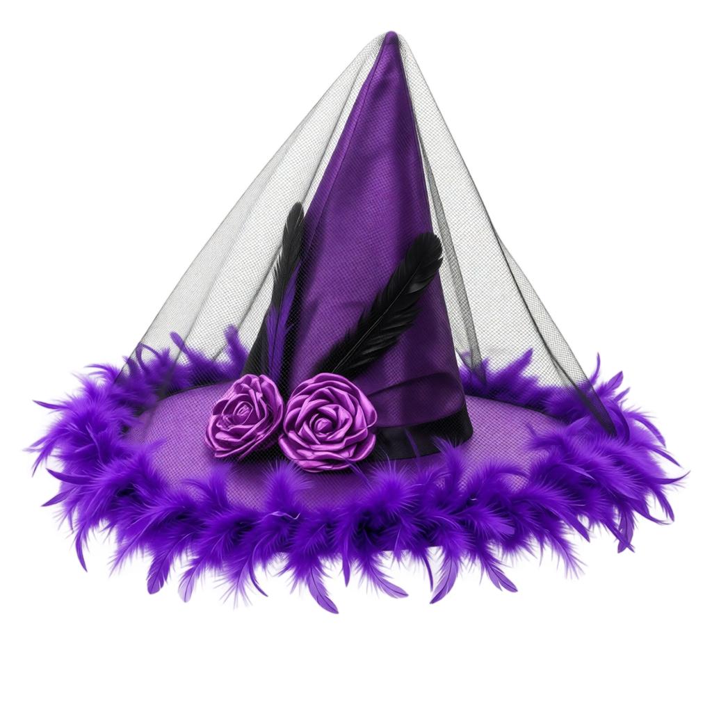 Halloween Witch Hat with Feather Decoration for Costume Party