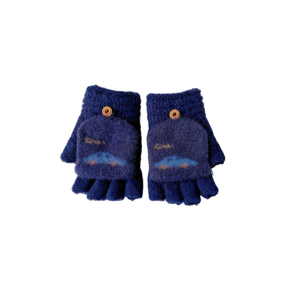 Cartoon Flip-Top Half-Finger Boy's Winter Gloves: Exposed Fingertips for Writing & Cycling