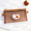 Cute Bear Pencil Case Pen Bag Transparent Mesh Package Coffee Color Storage Pouch for Stationery Office School Supplies