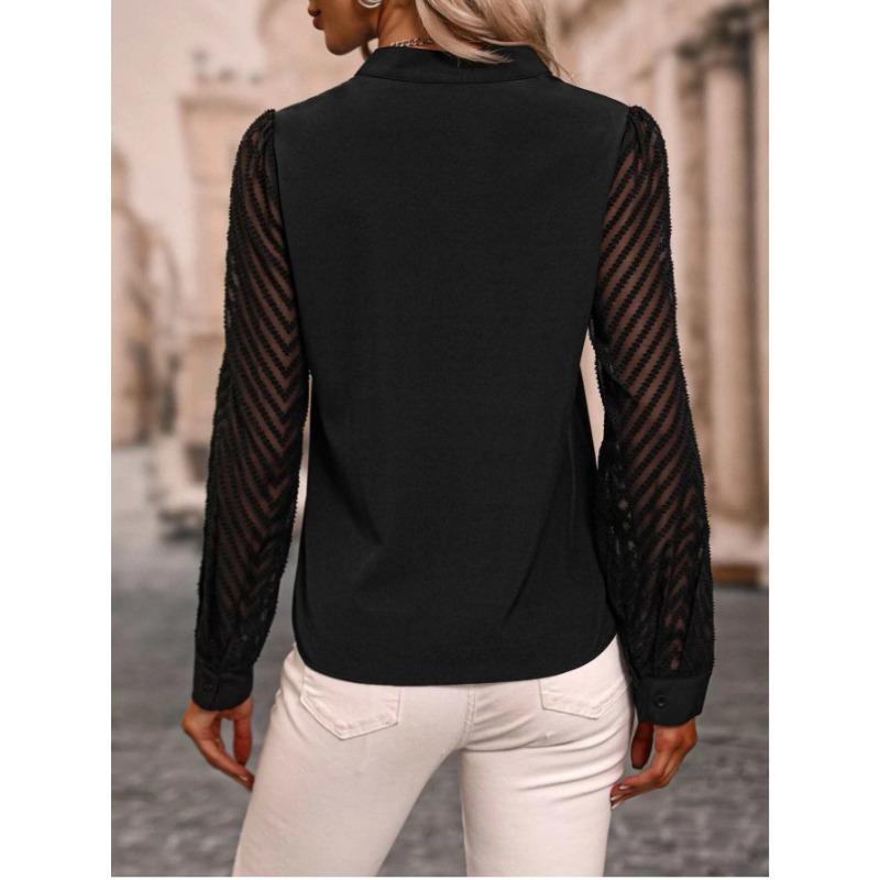 JKASHDK Damenmode, lässig, Frühling und Herbst, einfarbig, langärmelig, V-Ausschnitt, Blusen und Hemden