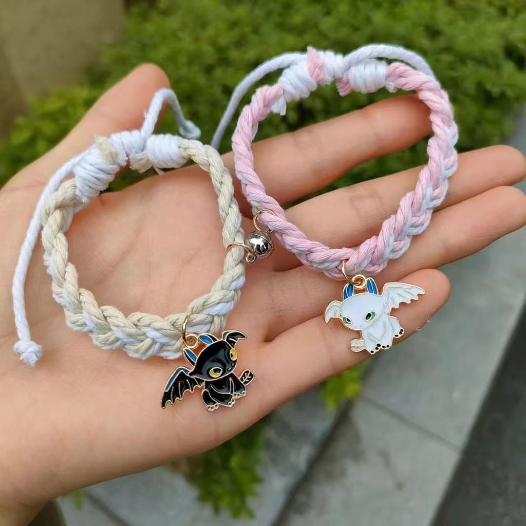 Adjustable Black and White Toothless Cartoon Cute Couple Magnet Bracelet with Magnetic Attraction for Friends