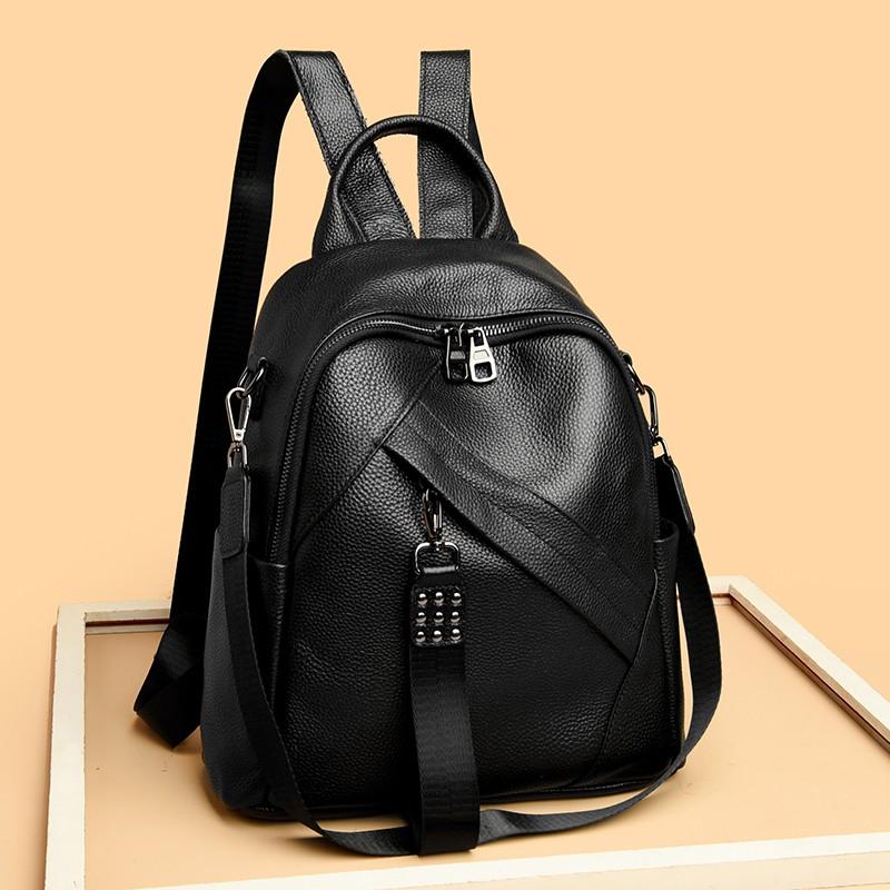 High Capacity Leather Ladies' School Backpack Feminine School Travel Bag Girls' Shoulder Bag Fashionable