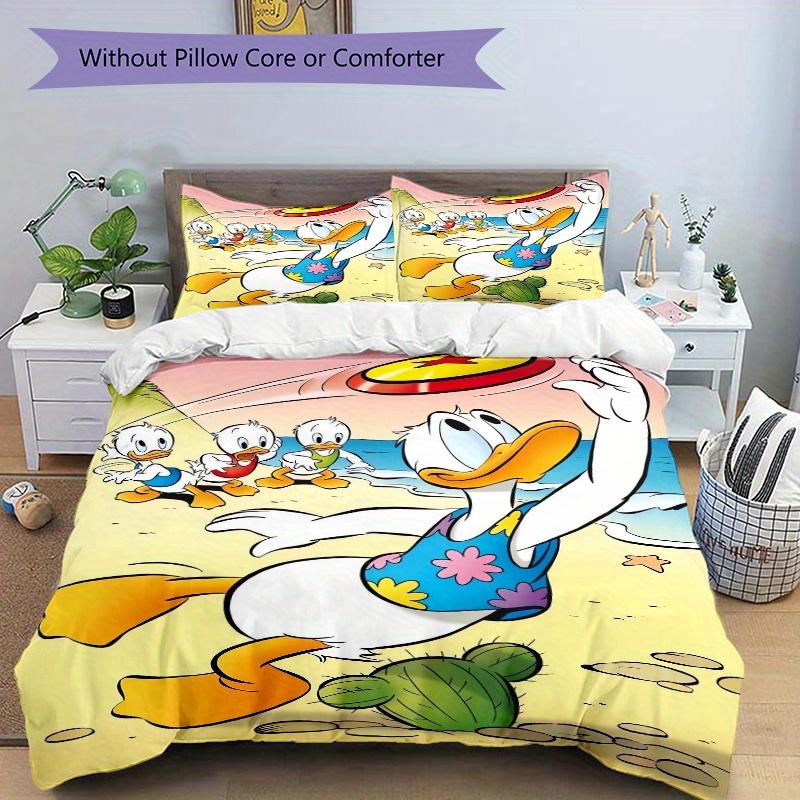 3pcs Donald Duck Family Beach Party Printed Bedding Set, Soft and Comfortable Quilt Cover for Bedroom S034