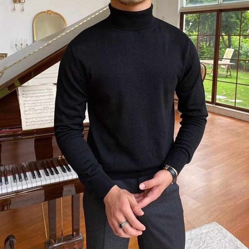 Men's Loose Plus Size High Neck Knit Sweater - Solid Color, Long Sleeve, Spring/Autumn/Winter