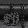 Tree of Life Stainless Steel Long Necklace for Men Black Color Necklaces & Pendants Jewelry cadenas para hombre N834S03