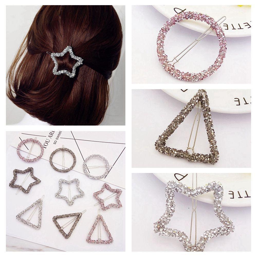 

Pentagram Shinning Silver Hollow Out Hair Clip Headdress Stars Hairpins Crystal Barrettes