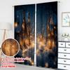 2pcs 2D Flat Printing Christmas Scene Curtains Cozy Winter Village Evening Scene Digital Printed Polyester Drapes Birthday Party