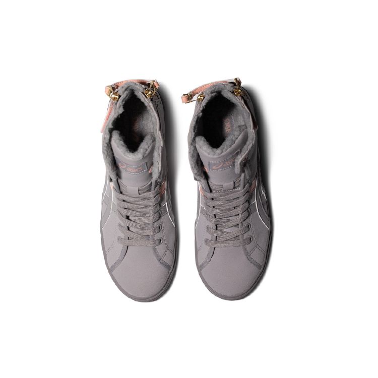 Asics Double Clutch Fabric Synthetic Leather Retro Casual High-Top Skate Shoes Women Sneakers Gray Pink 1203A172-020