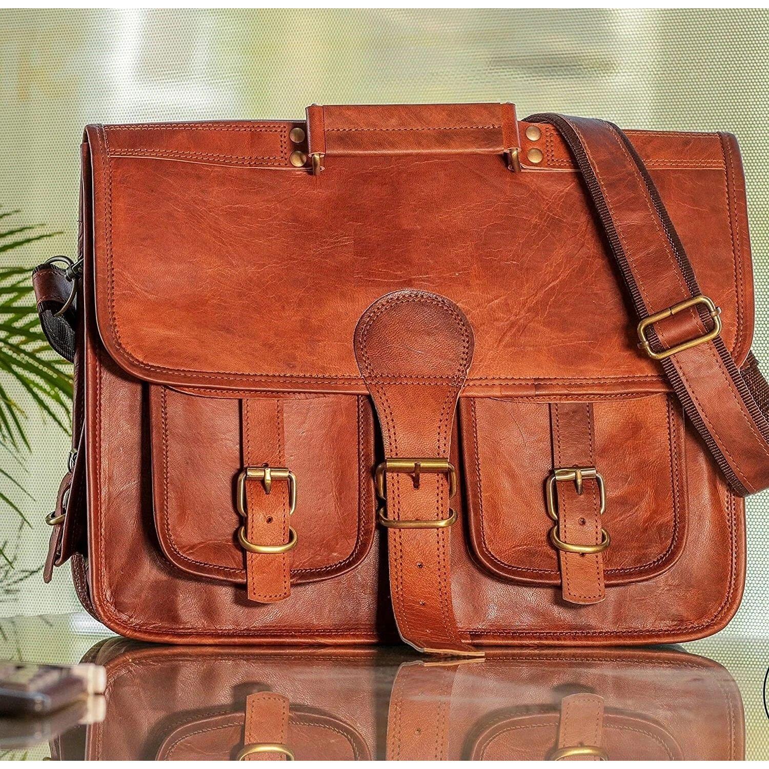 

Мужская сумка-мессенджер из натуральной винтажной кожи через плечо для ноутбука, портфель «все в одном» 13 x 10 x 4 in