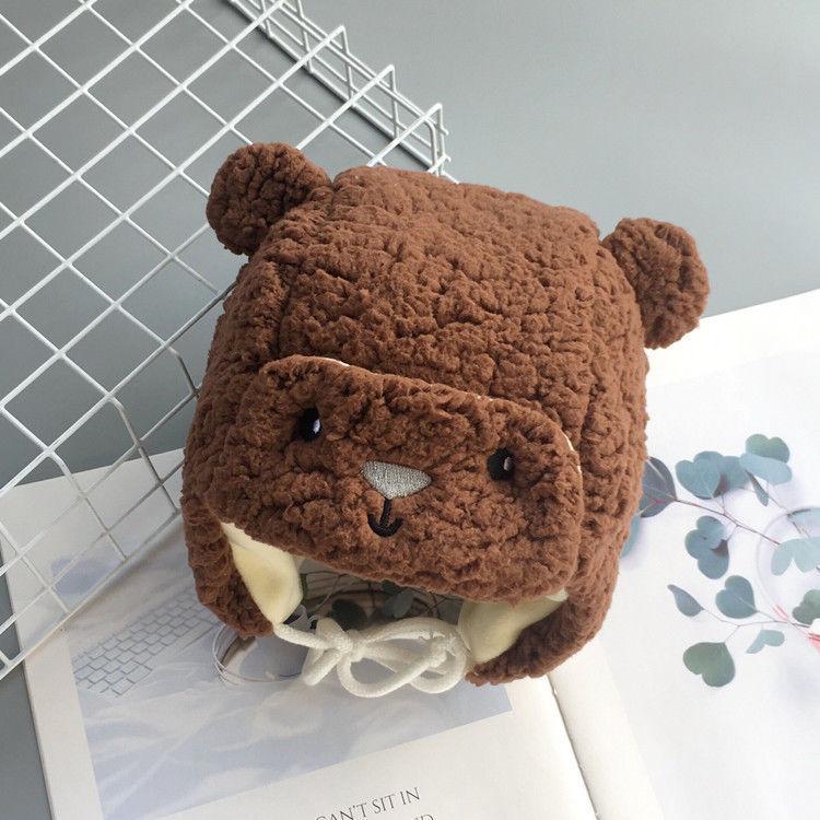 Warm Furry Baby Hat for Boy Girl Cute Cartoon Bear Plush Infant Baby Bonnet Autumn Winter Warm Earflap Toddler Accessories
