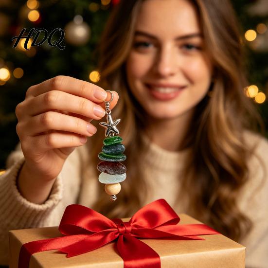 Ocean Themed Holiday Hanging Decor Sea Glass Tree Ornament Handmade Starfish Beach Lover Gift for Family Decoration Coastal Style Pendant Christmas