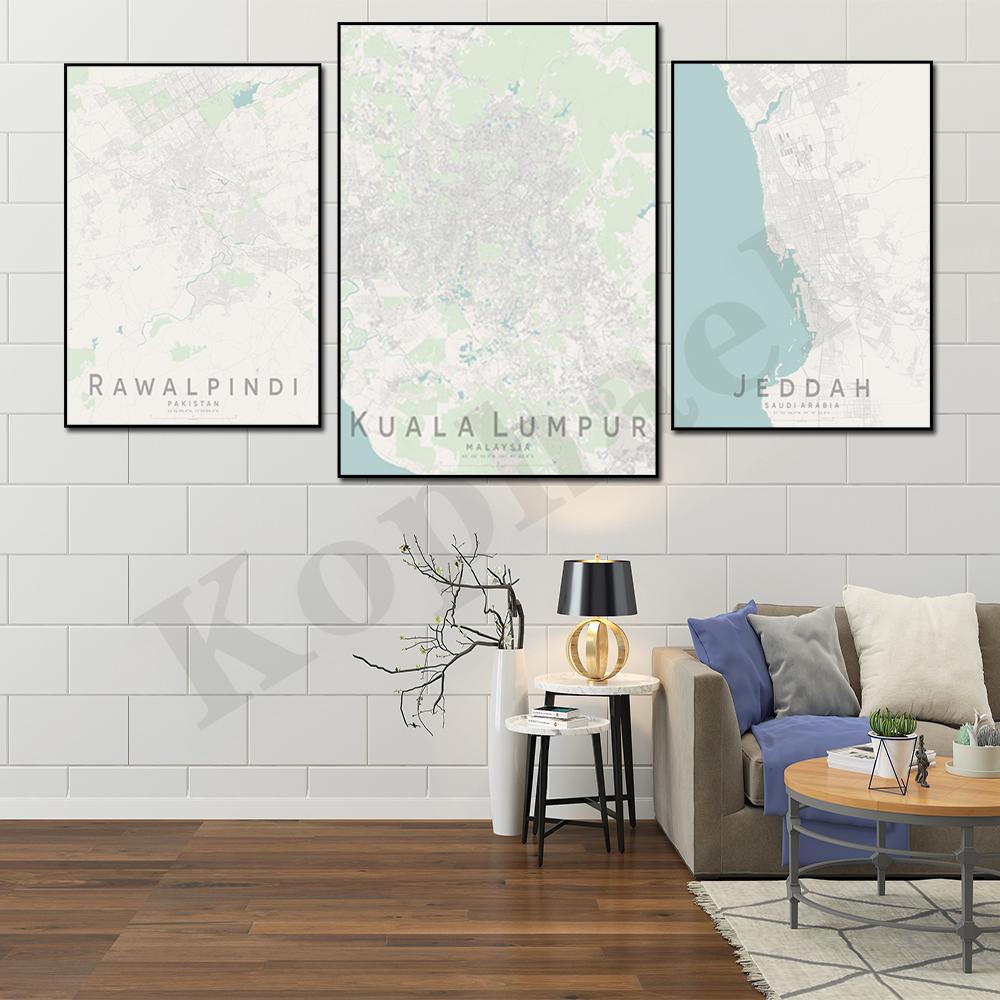 

Куала-Лумпур Вьентьян Равалпинди Джайпур Анкара Эр-Рияд Джидда Исламабад Мекка Бангкок Цветная карта Домашний Настенный Декор Плакат