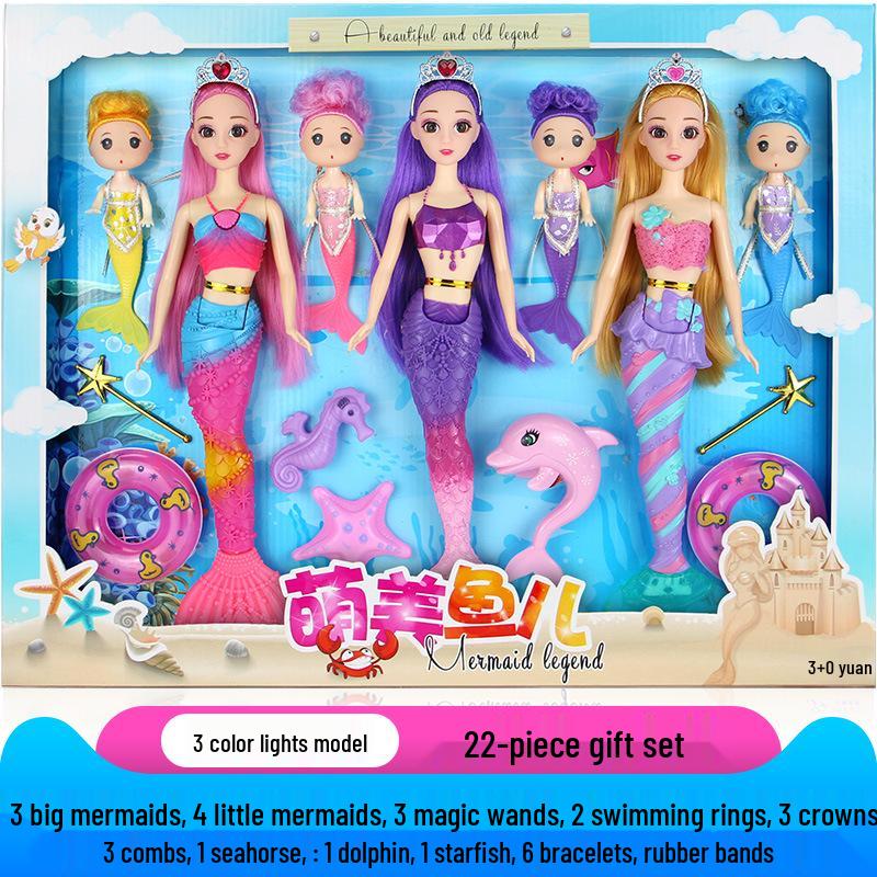 Set Păpușă Prințesă Sirenă Joc de Rol cu Lumini și Muzică – Cadou Perfect de Ziua de Naștere pentru Fete