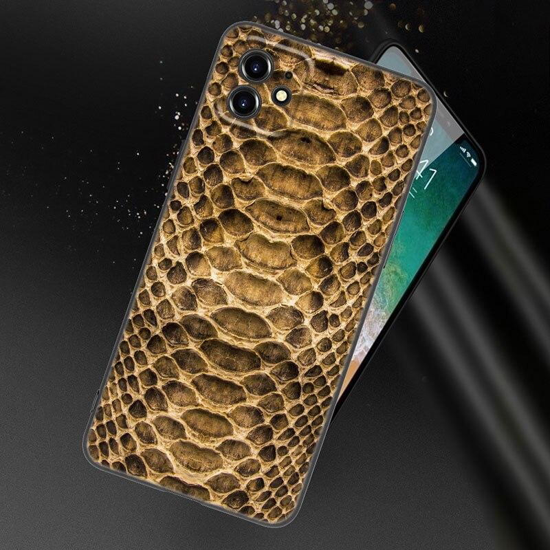 Fashion Snake Skin Phone Case For Apple iPhone 13 12 Mini 11 Pro XS Max XR X 8 7 6S 6 Plus SE 2022 2020 5S 5 Soft Black Cover