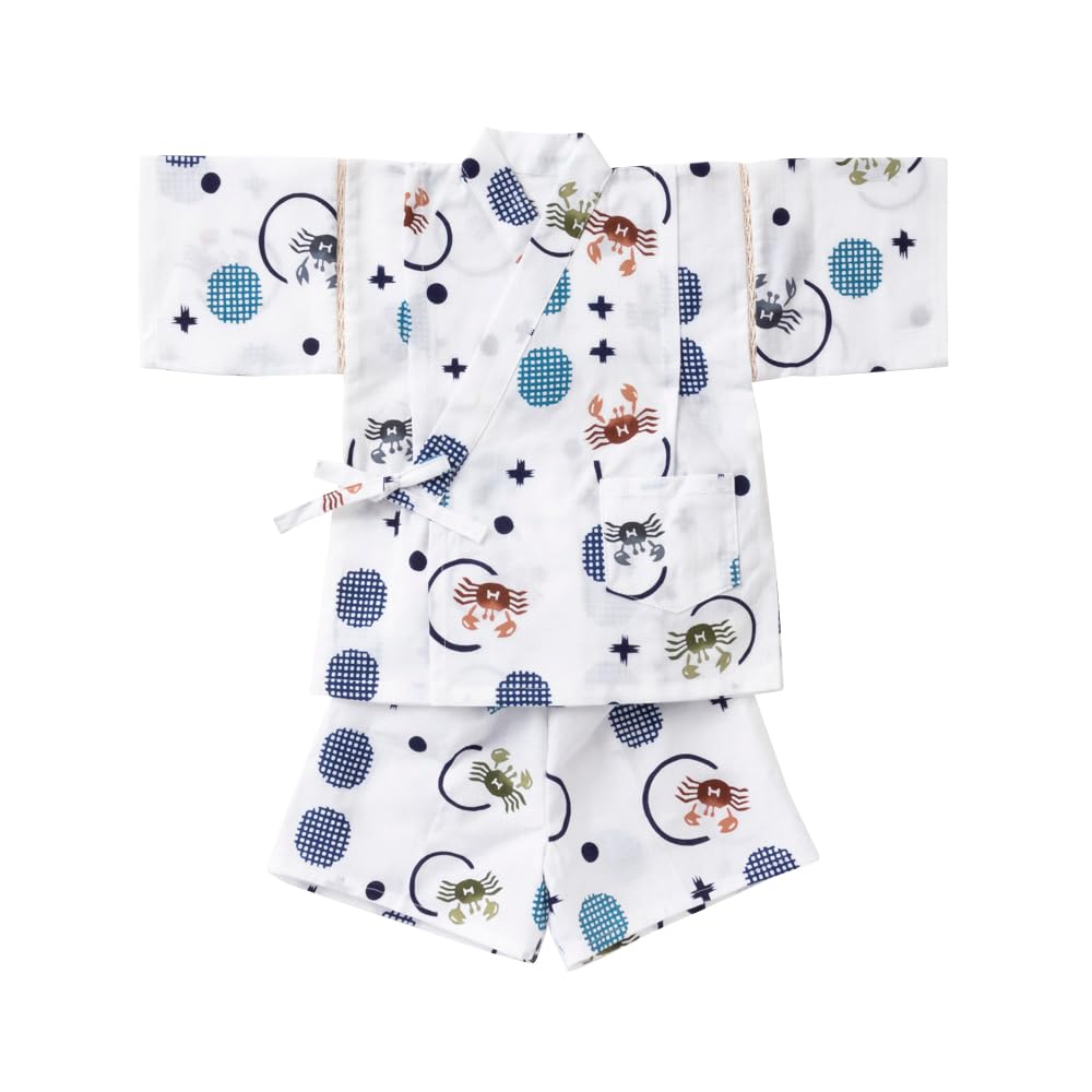 

Крем де Коко Принт Краб Тюсэн Джинбэй и Низ Сделано с Токуока Сделано в Японии Для мальчика (Топ Set) - Ткань, 100% хлопок, (80см) белый