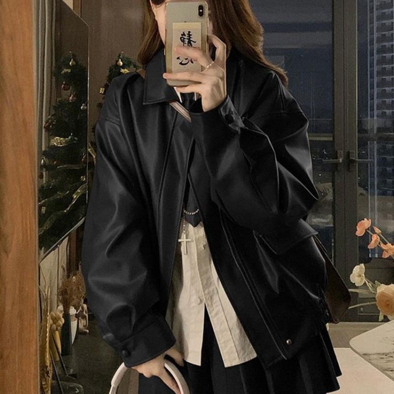 Leather Jacket Female Short Spring and Autumn New Loose Joker Leather Jacket