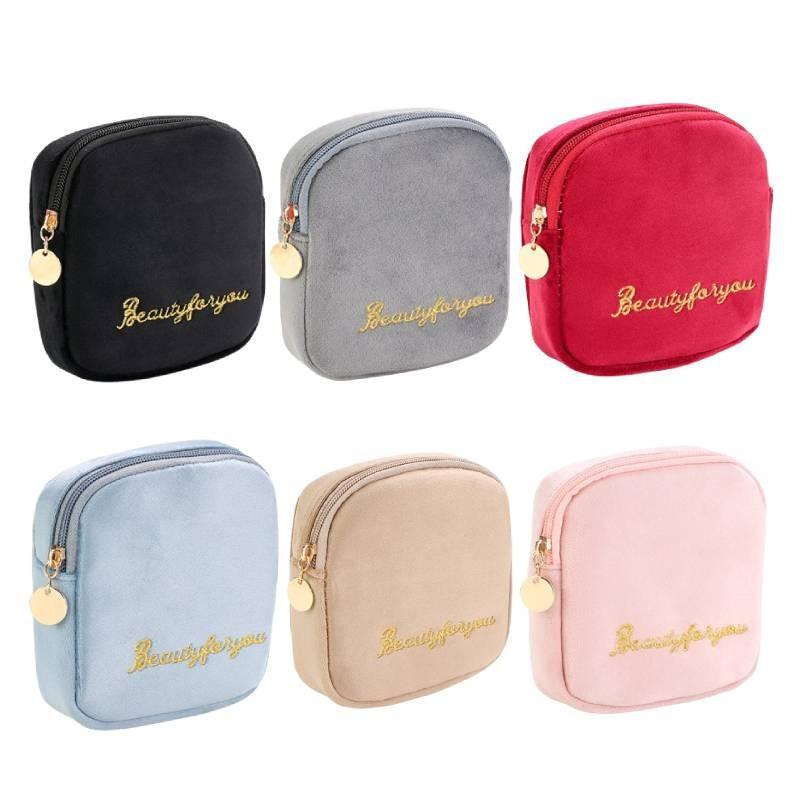 Letter Embroidery Menstrual Pad Storage Bag Portable Travel Handbag Case Makeup