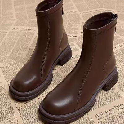 Herfst en Winter Zachte Leren Laarzen Dames Koreaanse Korte Laarzen Dames Kleine Enkellaarsjes Eenvoudige Mode Laarzen Dunne Laarzen