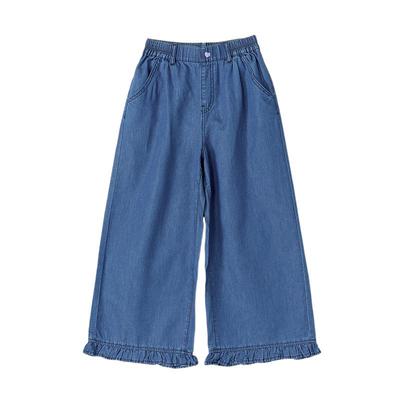 Deesha Kids Girls' Tencel Denim Ruffle Wide-Leg Pants