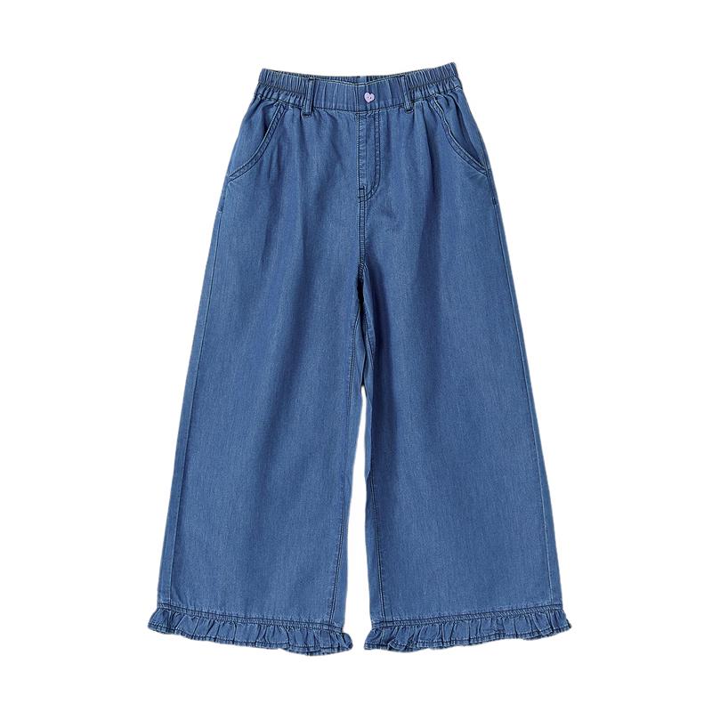 Deesha Kids Girls  Tencel Denim Ruffle Wide-Leg Pants 130