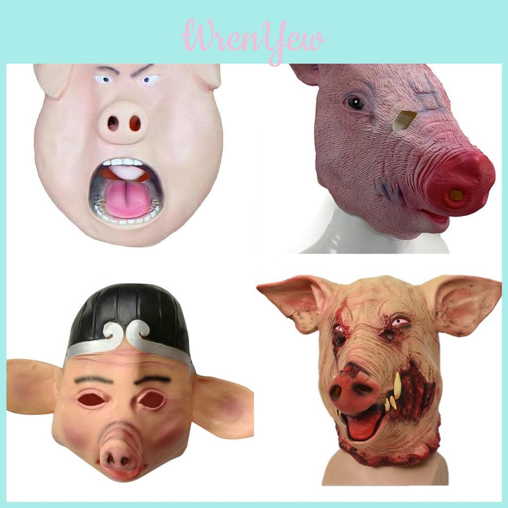 Masque de Tête de Cochon Dessin Animé Latex Humoristique Accessoire d'Halloween Pour Cosplay et Fête