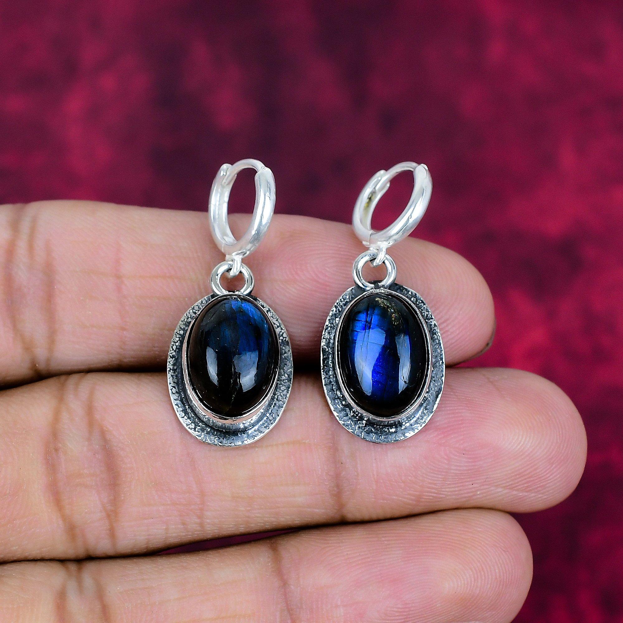 

Лабрадорит 925 цельные серебряные серьги, серьги ручной работы с драгоценными камнями, ювелирные изделия, подарки для жены, абсолютно новые серьги 1.93 Inches синий