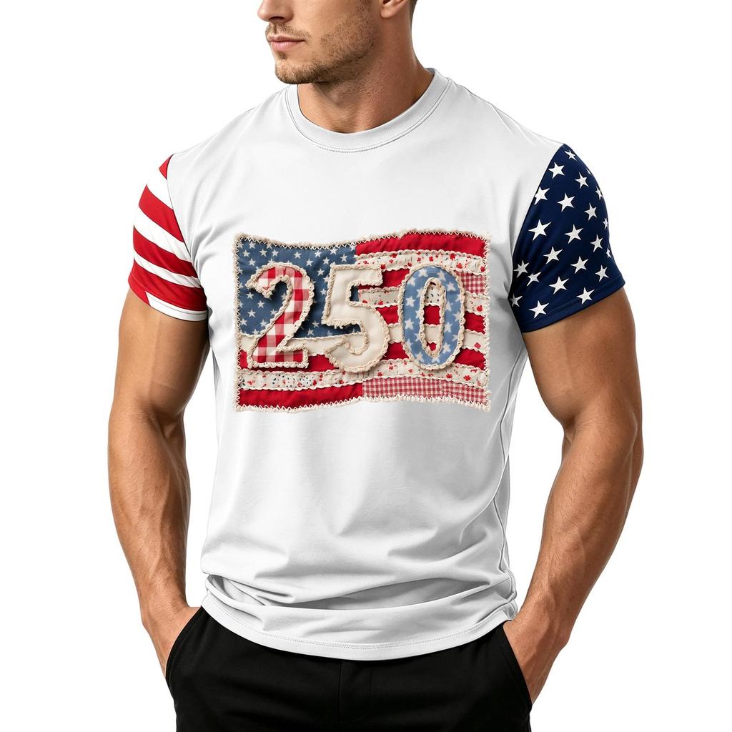 Men's Independence Day Flag Print Short Sleeve T-Shirt, Loose Casual Daily Summer Tops