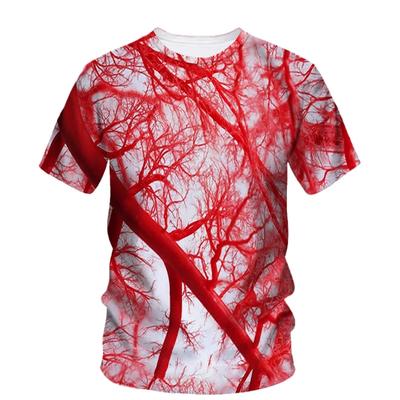 Lustiger Print Horror Blut Hip-Hop Sommer Herren T-Shirt Modisches und Personalisiertes Muster Lässig Locker O-Ausschnitt Kurzärmelig