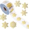 Golden Snowflake Christmas Sticker Roll, 500 pieces per roll, transparent self-adhesive decorations, holiday crafts, scrapbookin
