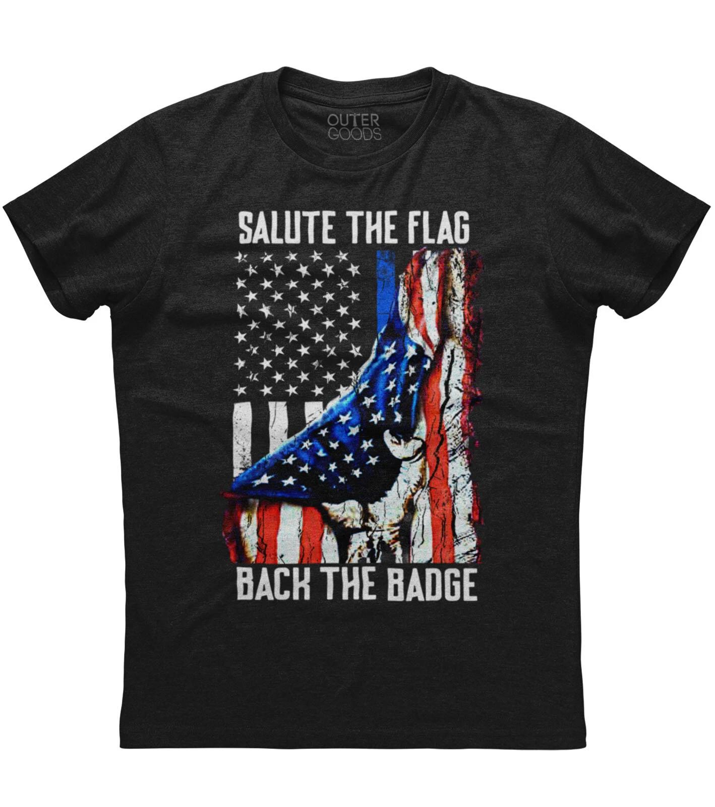 Mens Thin Blue Line Salute The Flag Back The Badge Patriotic T-Shirt Police Hand S