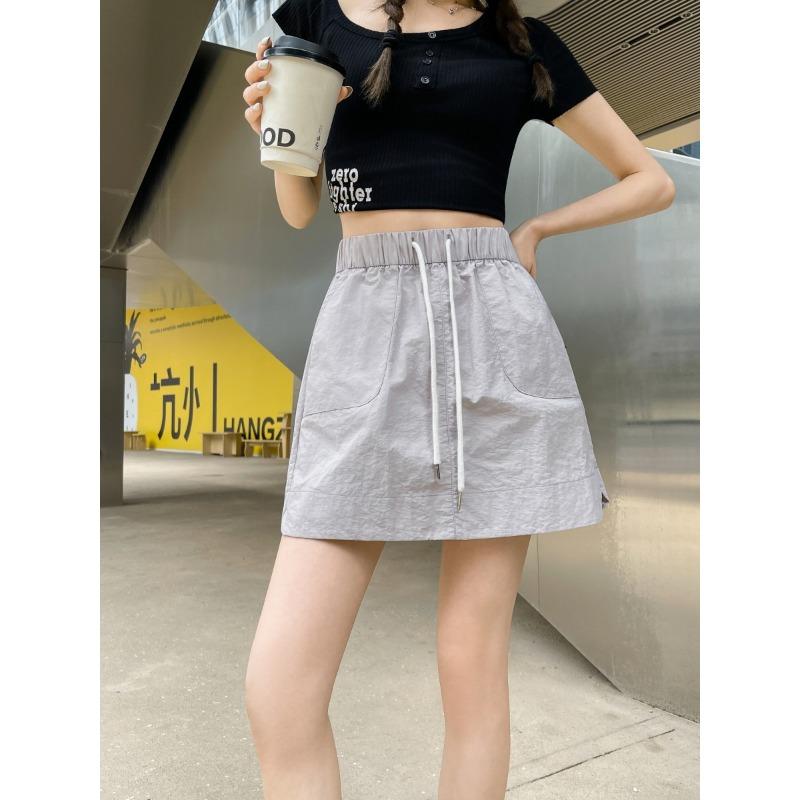 

Повседневная юбка-инструмент Летняя юбка Spice Girl мини Высокая талия эластичный шнурок Облегающая живот универсальная юбка-карандаш XL светло-серый