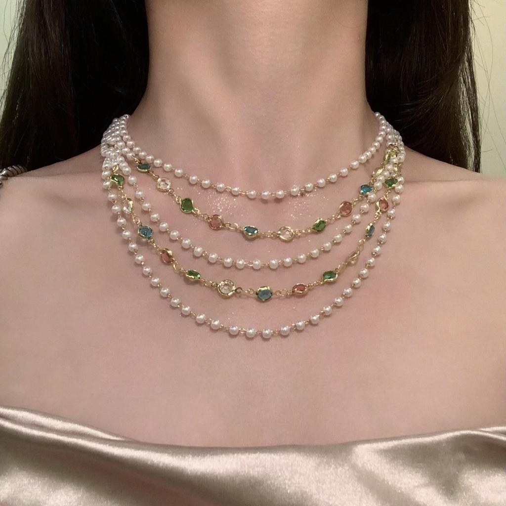 Heavy Industry Temperament Court Style Pearl Flash Diamond Necklace Niche Design Temperament Personality Versatile Necklace