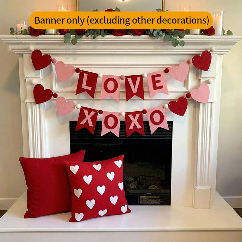 Neue Rot-Rosa Herz Filzblumen-Girlande Banner Für Valentinstag Hochzeit Verlobung Party Dekoration Und Heimdekoration
