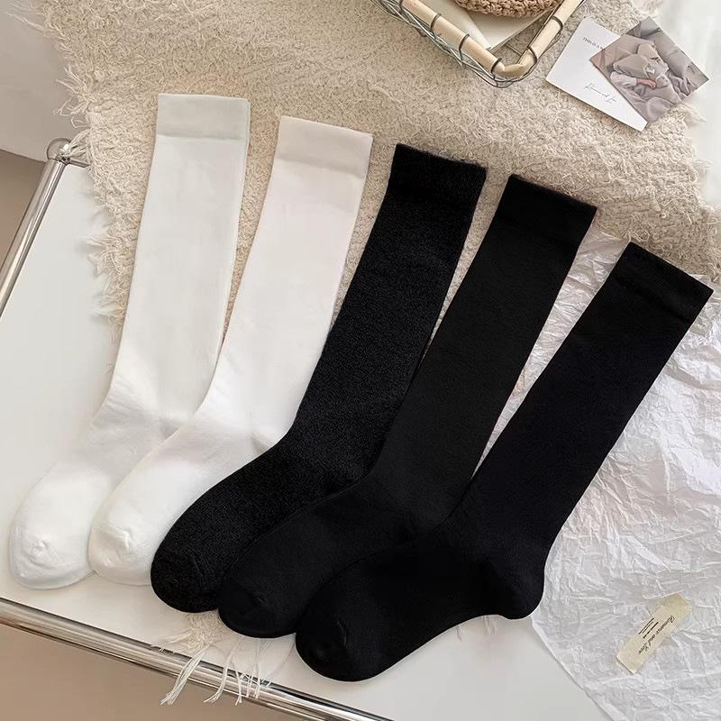 Women's Black Over-the-Knee Cotton Socks - Breathable, Antibacterial, Slimming JK Style