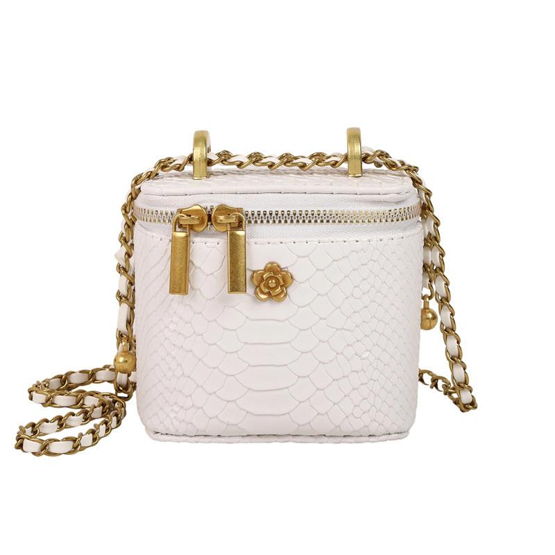 Fashion Crocodile Texture Women Casual Small Square Bag With Chain Golden