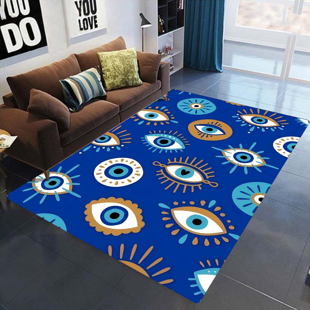 New Evil Eye Print Area Rug for Home Living Room Bedroom Kitchen Rug Non-slip Flannel Rug Machine Washable Floor Mat
