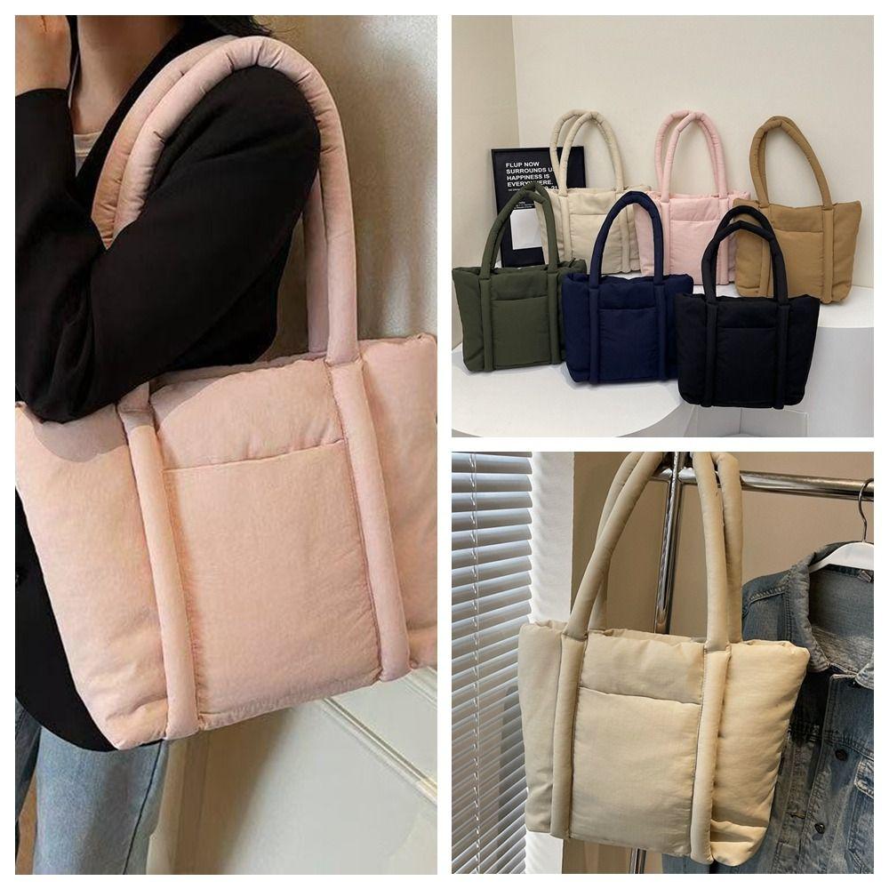 Large Capacity Down Cotton Shoulder Bag Solid Color Puffy Crossbody Bag Small Square Bag  Girls