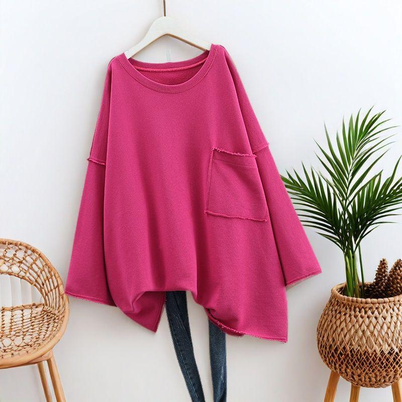 Plus Size Women Solid Color Long Sleeve Pocket Hoodie Spring Autumn Loose Casual Oversized Tops Pullover