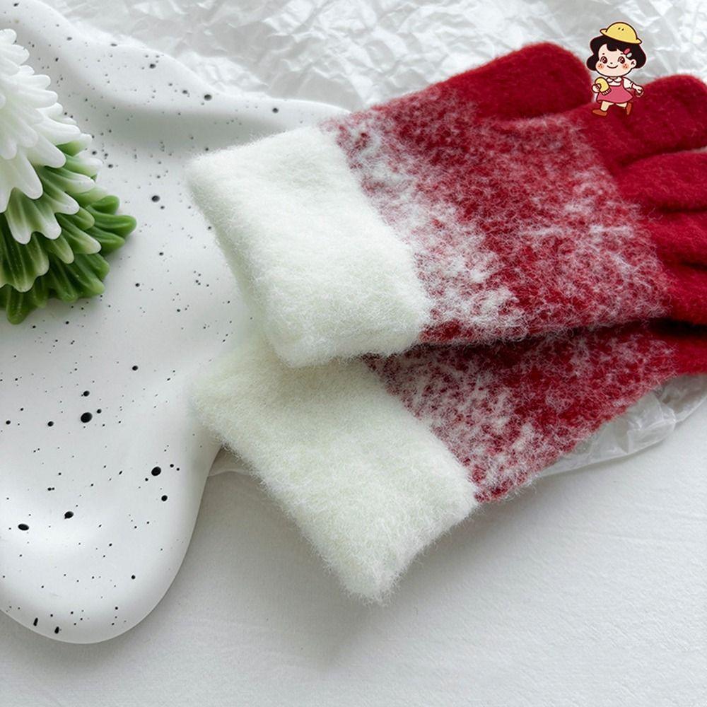Warm Christmas Knitted Gloves  Women Mittens Fashion Winter Velvet Gloves  Riding